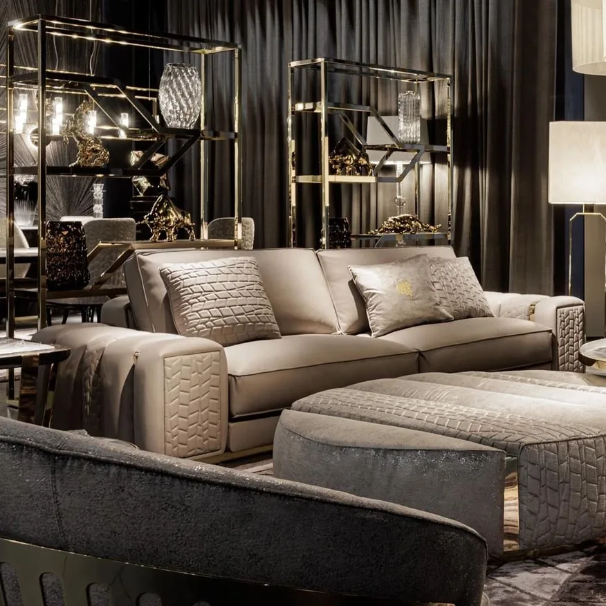 Home villa italian sofa sectional couch set modern living room sofa set furniture living room modern luxury gray