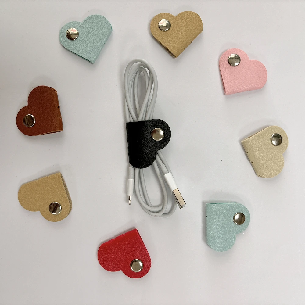 Personalized Heart Cable Holder Leather Custom Cord Keeper Anti -winding Headphone Organizer Gifts For Her