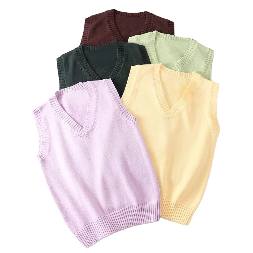 Teenager School Girl Uniform Sleeveless Sweaters Women Vest Students Girls V Neck Knitted Pullover Female Waistcoat Ladies Tops