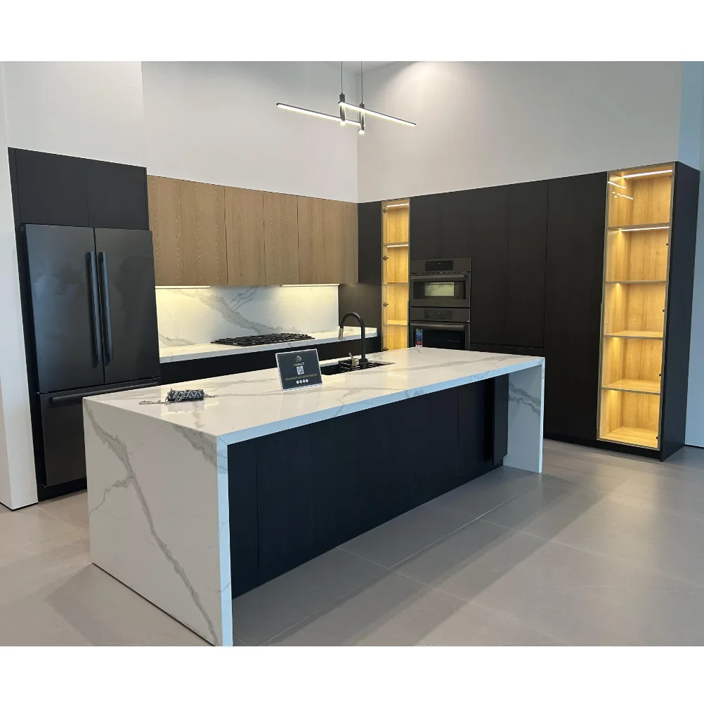 CBMmart Modern Kitchen New Design LED Light Onsite Picture Full Kitchen Cabinet Designs House Furniture Kitchen Cupboard