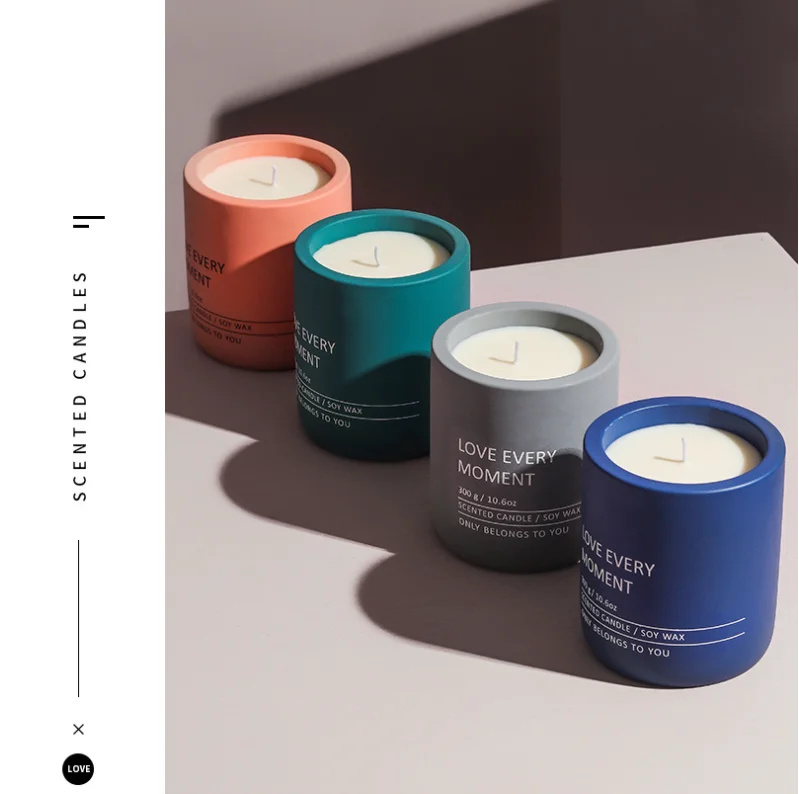 Modern design wholesale cotton wick 10.6oz soy candle wax Handmade Cement jar soy scented candle for home scented