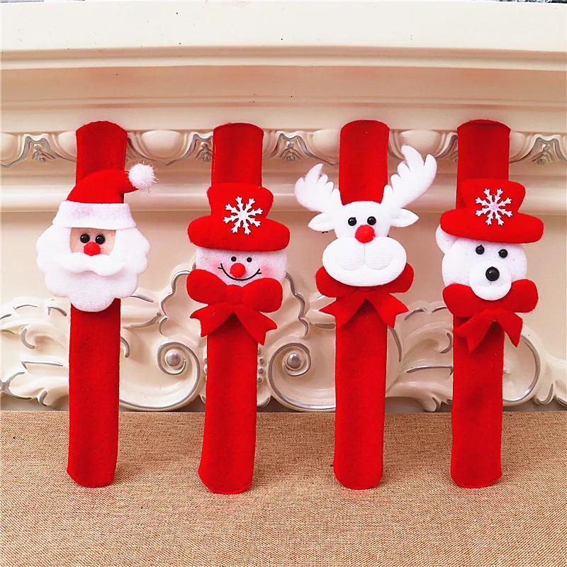 Christmas Emitting Clapping Ring Red Velvet Decorations Cartoon Santa Claus Bracelet with Light for Kids