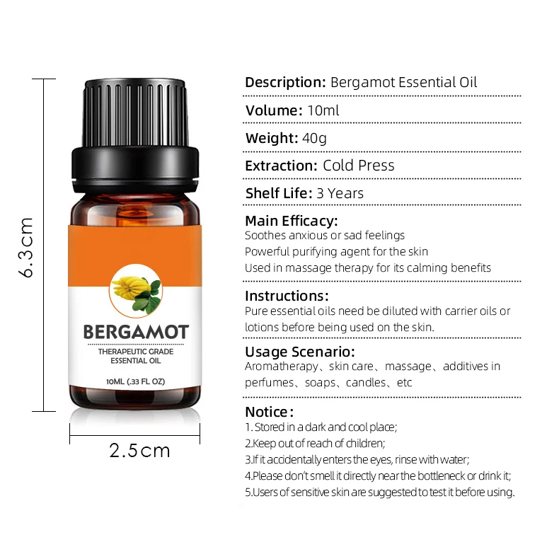 100% Pure Natural Bergamot Essential Oils Wholesale Organic Bergamot Essential Oil For Inflammation