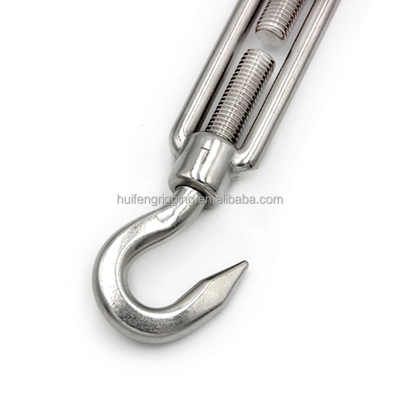 Huifeng Heavy Duty DIN1480 Turnbuckle Hook 304 Stainless Steel 304 316 Customized Wire Rope Tensioner M5 Hook Turnbuckle