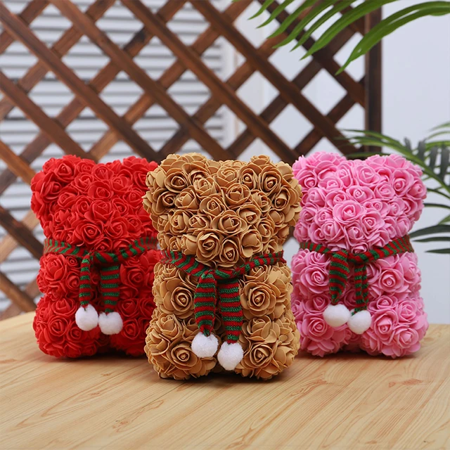 25cm Pe Artificial Rose Flower Bear As Gift Use For Valentines Day Birthday Mothers Day