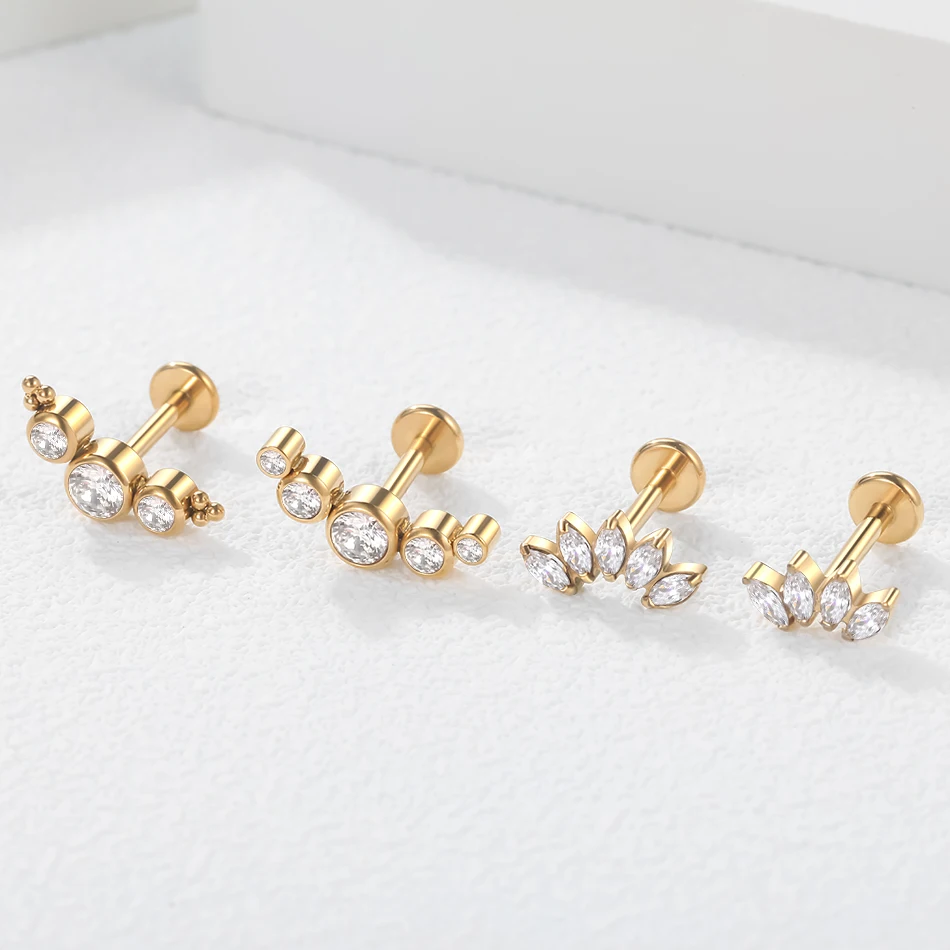 ASTM F136 Titanium 16G Internal Threaded CZ Labret Monroe Lip Piercing Ear Cartilage Tragus Piercing Earring Studs Jewelry