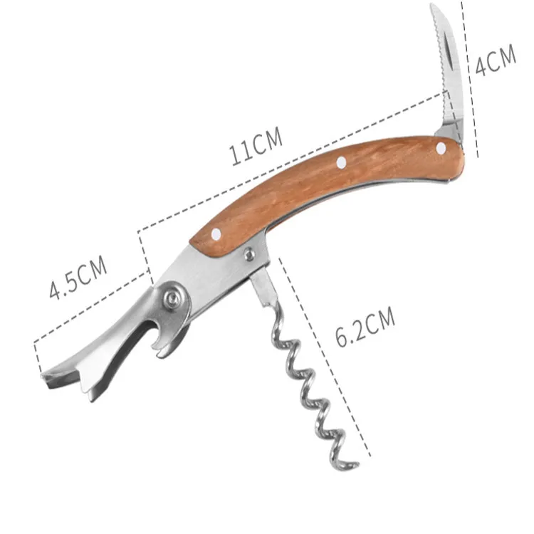 Professional 4 In 1 Wood Bamboo Beer Wine Sommelier Corkscrew With Foil Cutter