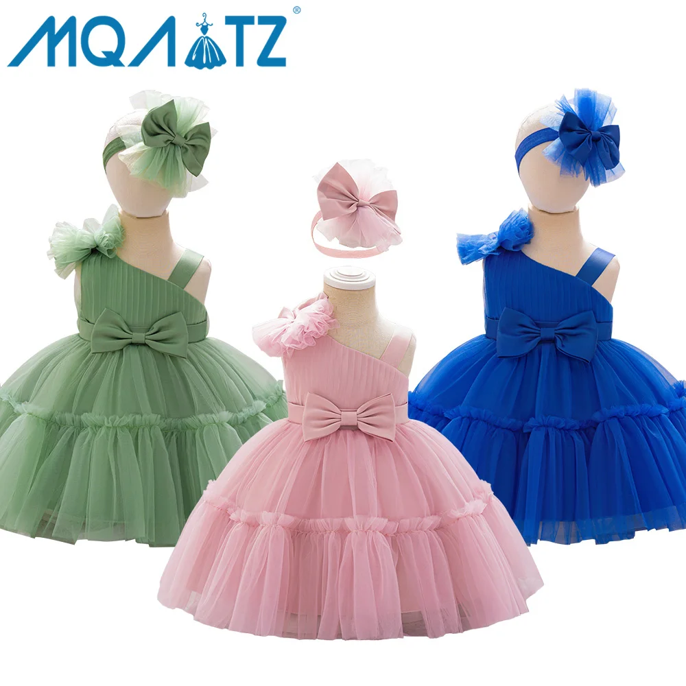 MQATZ  Satin Mesh Newborn Baby Girl Princess Wedding Frock Design Children Baptism Girl Dresses