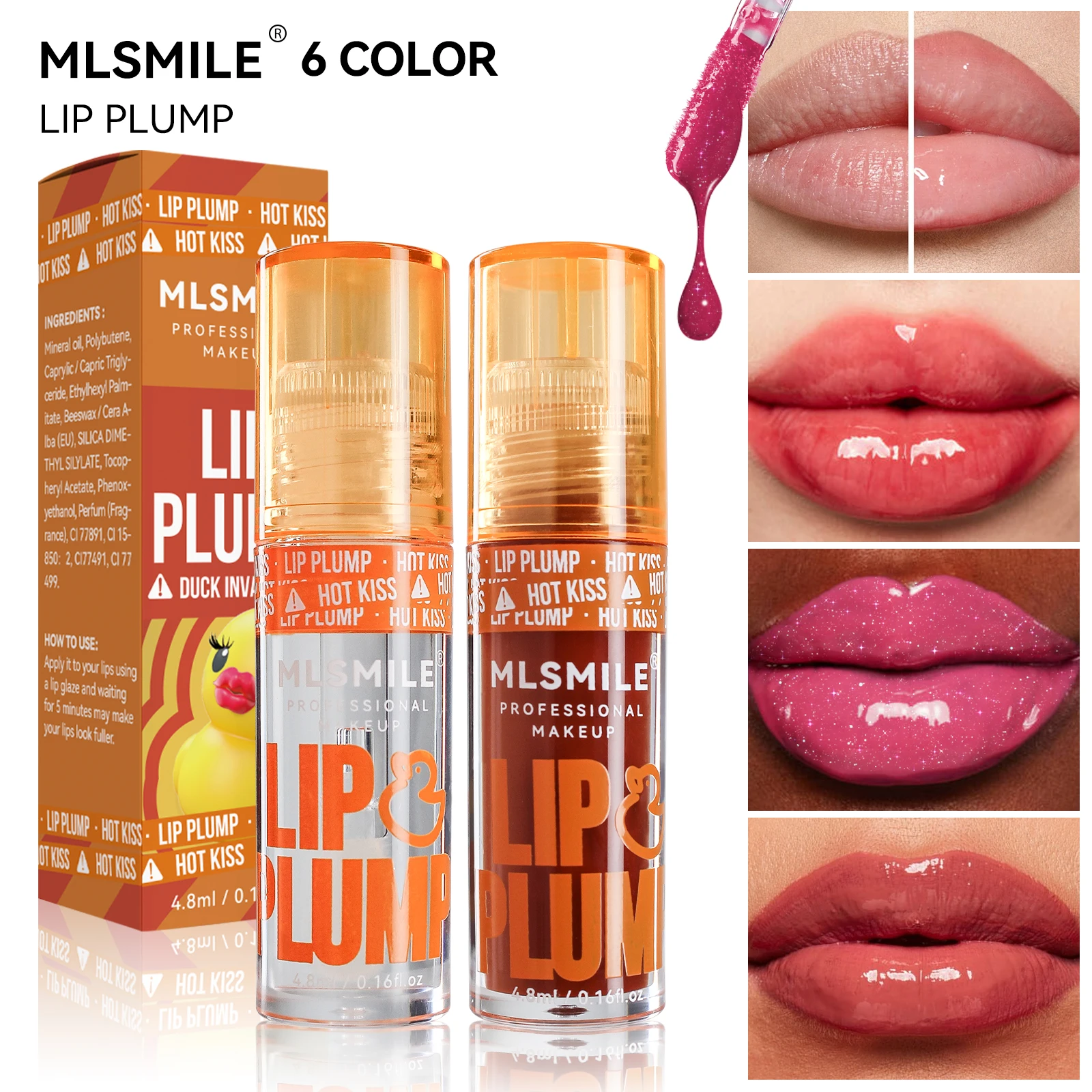 Wholesale MLSMILE High Quality Duck Lipstick Long Lasting Waterproof Hide Lip Lines Clear Plumping Glitter Tinted Lip Oil