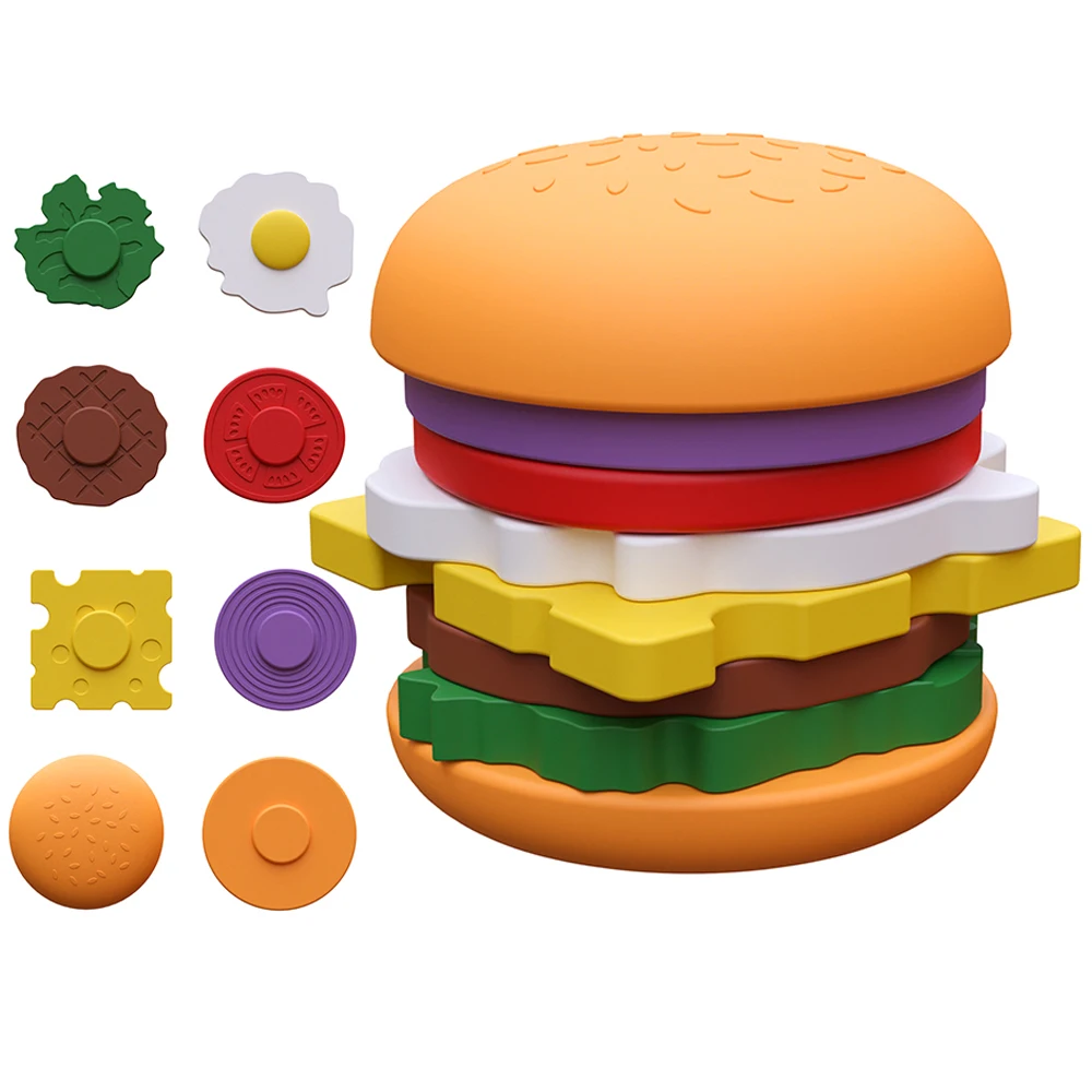 New Arrival CPC 8-pcs Silicone Baby Stacking Toys Hamburger Shaped Montessori Sensory Toys For Kids Learning Education Toys