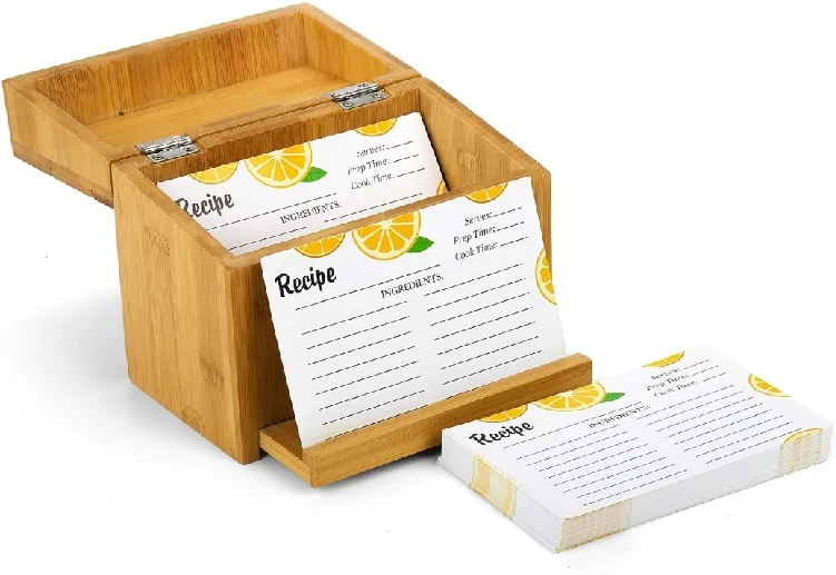 Bamboo Recipe Box Phone Holder Kitchen Recipe Card Organizer