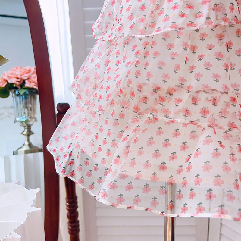 2-7 Years 2023 Children Lolita Dress Gauze Layered Girls Pettiskirt Toddler Summer Clothes Skirt Pink Vintage Wholesale Clothing