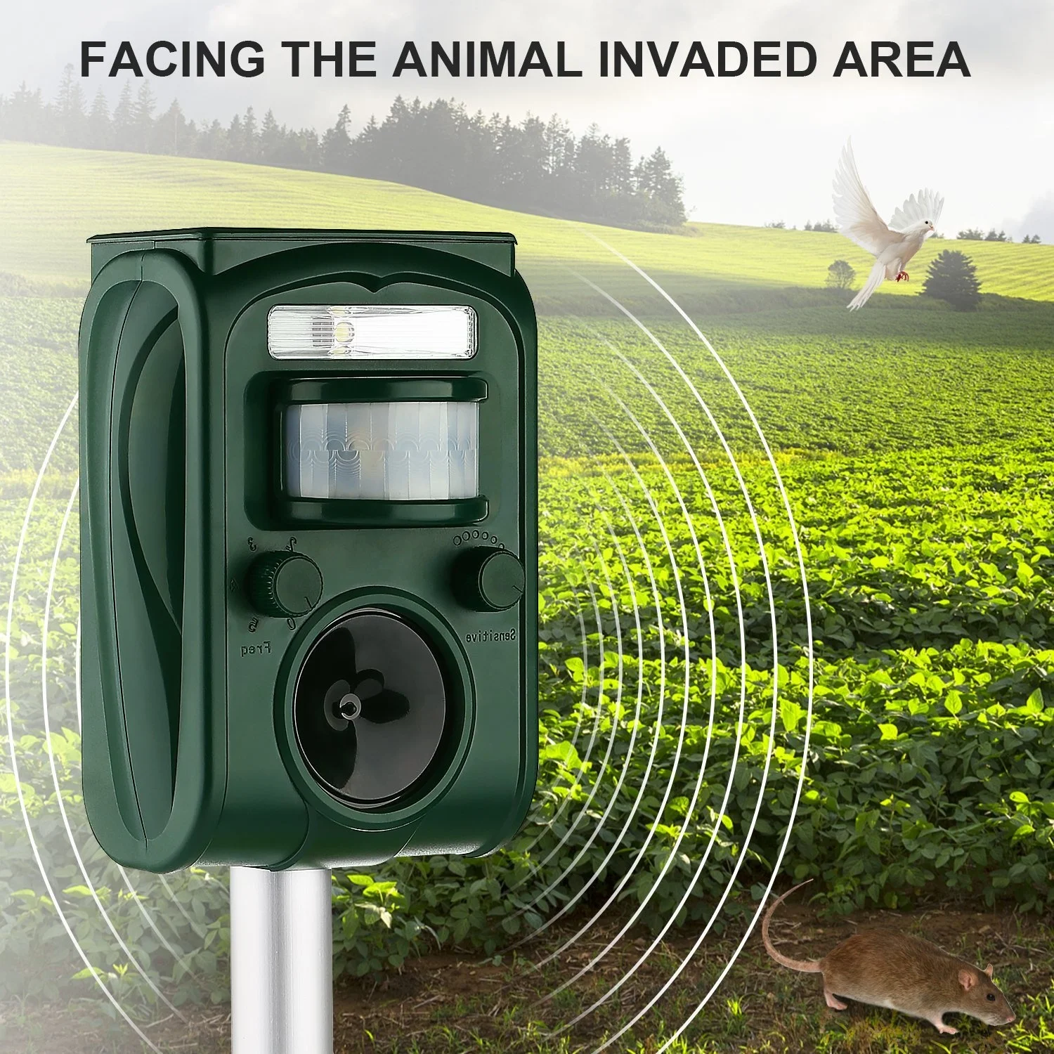 GH-501 Ultrasonic solar powered outdoor animal repeller device for garden use