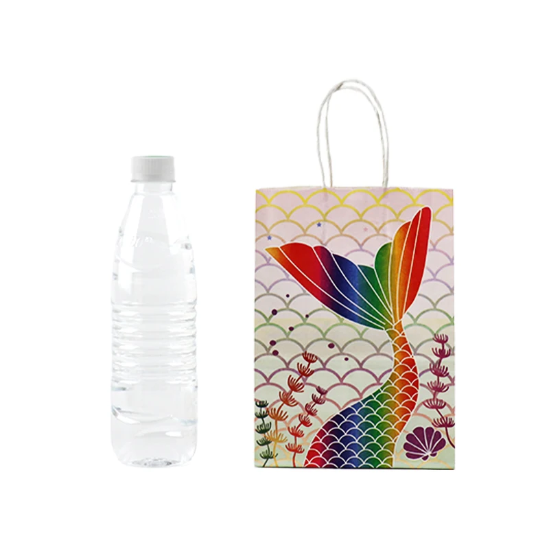 Mermaid Paper Gift Bags with Handle Goodie Bags Little Girls Mermaid Themed Birthday Party Cartoon Theme Paper Bag