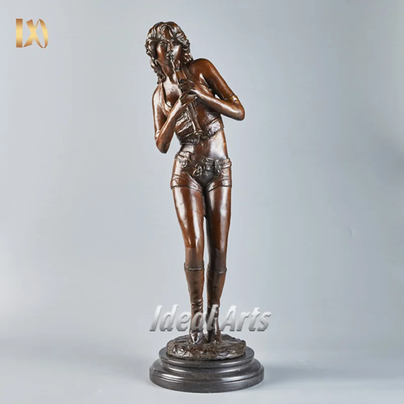 H38cm Wholesale home decor music instrument sculpture small metal brass bronze music figure jazz musician statue for sale