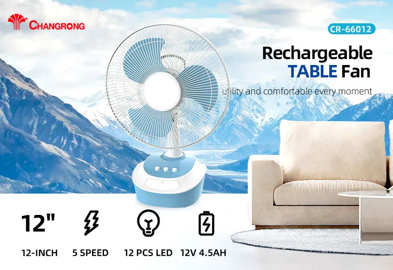 AC/DC Customized Color Multifunctional High Speed Electric Portable Solar Fan With Usb and Light Rechargeable 12 Inch Table Fan