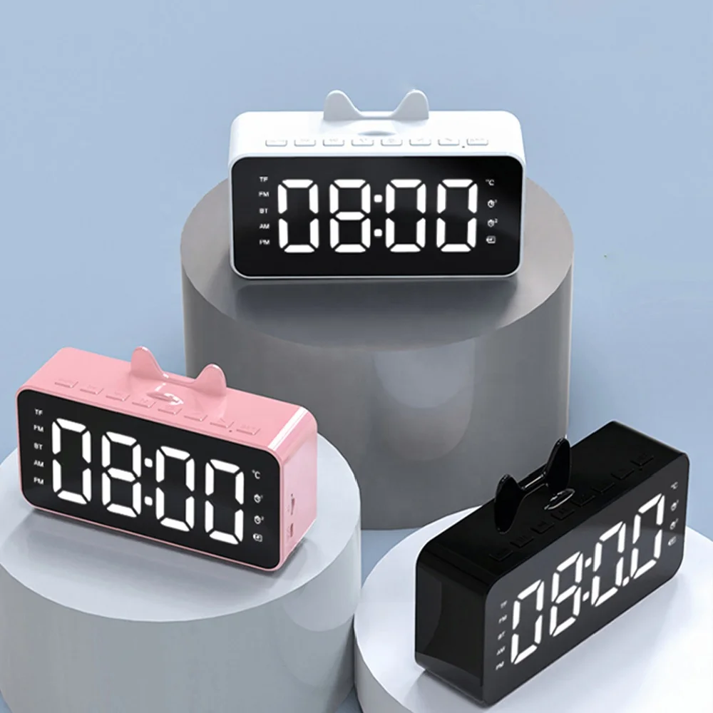 BT Speaker Alarm Clock Digital Display LED Wireless Sub woofer Music Player FM Radio Desk Table Clock relojes stereo TF card