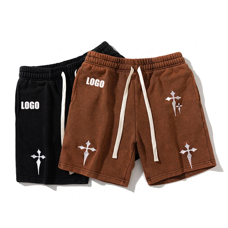 2023 Summer Jogger Workout Sports Shorts Unisex Custom Logo Athletic Sweat Gym Cotton Vintage Embroidered Shorts For Men