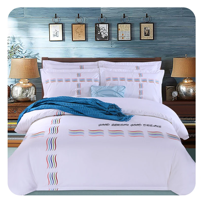 wholesale hotel white egyptian cotton 200TC Bad Sheet Fabric Full Bedding Sets 7 Pieces Quilts Flat Bed Sheet Satin Bedding Sets