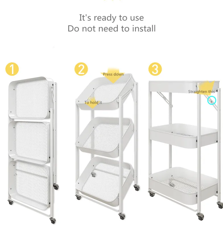Hot Sale 3 Tier Foldable Kitchen Utility Vegetable Cabinets purpose multifunction rack