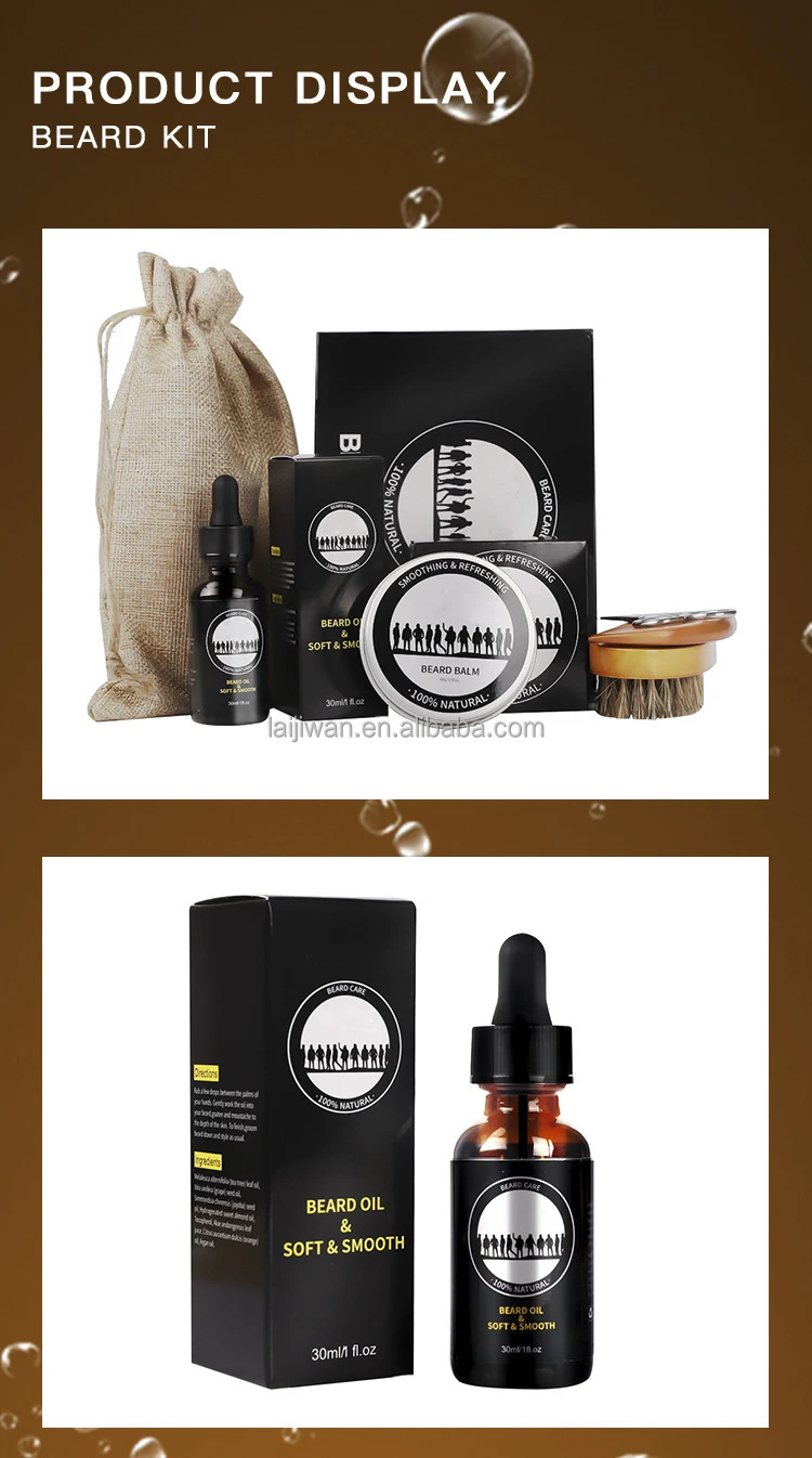 Laijiawan Wholesale 100% Pure Organic Gentleman Shaving Cream Beard Care 5 sets beard brush beard scissors  soap Aftershave  oil