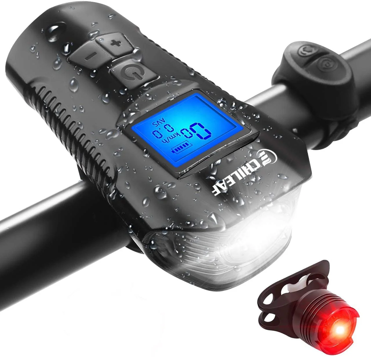 Chileaf Waterproof Stopwatch & LED Bike Light & Bike Horn Light Speed Bike Headlight Taillight Fits Mountain Road Bike