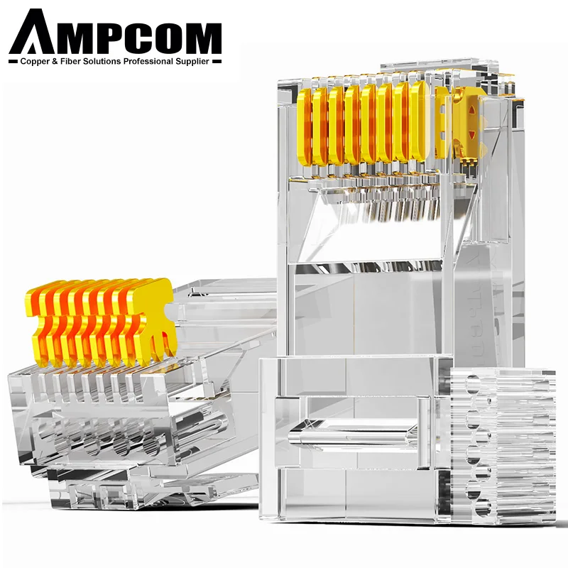 AMPCOM CAT6 RJ45 Modular Plug Connector UTP 50U Gold-Plated Two-Pieces 8P8C Crimp End for Ethernet Cable, Bulk Ethernet Cable