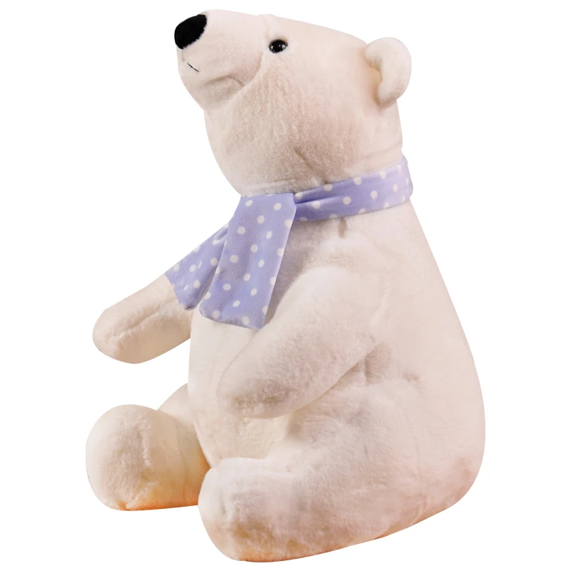 Sitting  White Polar Bear Doll Plush Toy With Scarf Bear Pillow Cushion Doll