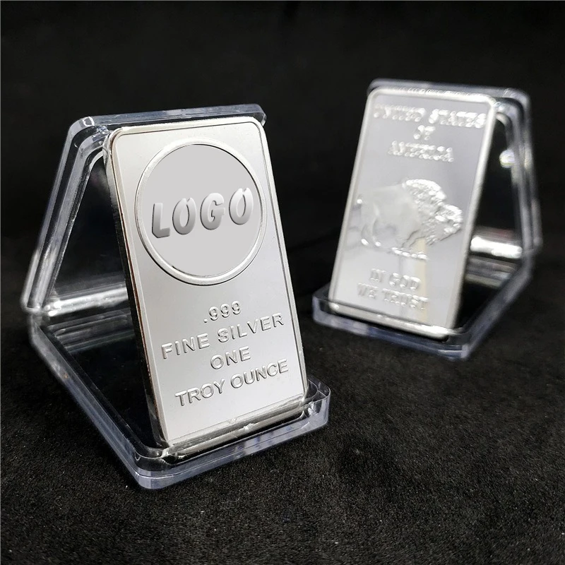 Wholesale High Quality Zinc Alloy Electroplate 999 Pure Metal Silver Bar Square Souvenir Coin