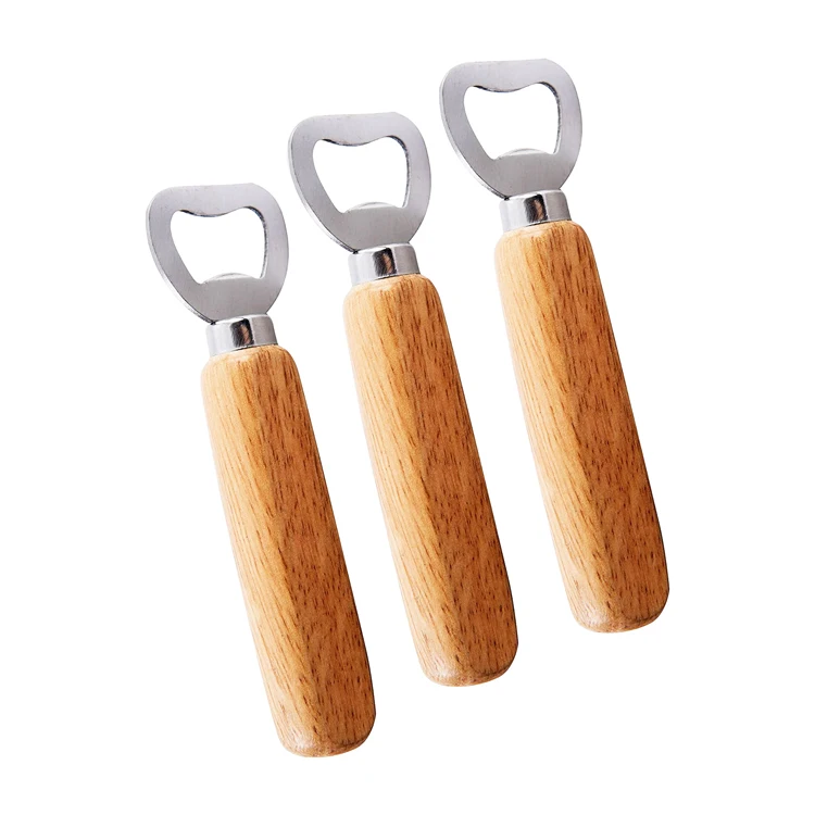 Cheap Stainless Steel Blank Beer Wooden Handle Bottle Opener