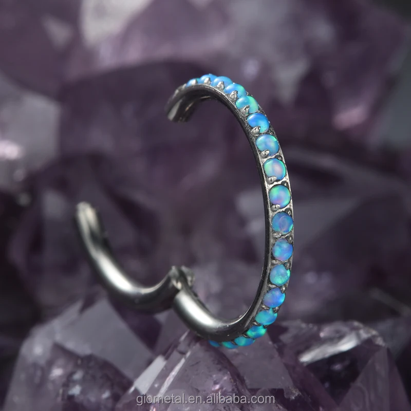 Giometal ASTM F136 Titanium Side Gems Clicker Septum Segment Ring Basic nose jewelry conch piercing Body Jewelry wholesale