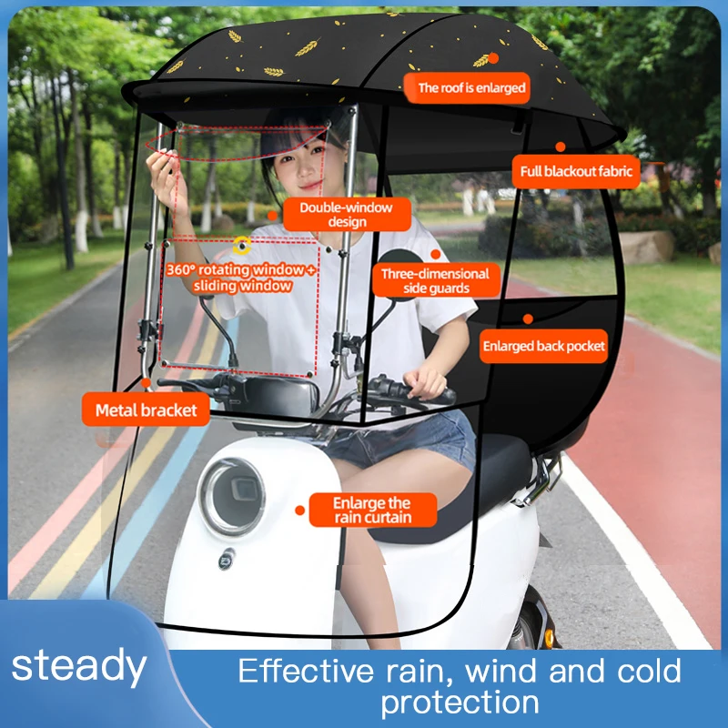 Best Seller New Poncho Electric Vehicle Polyester Sun Shade Rain Cover Motor Motorbike Scooter Motorcycle Umbrella