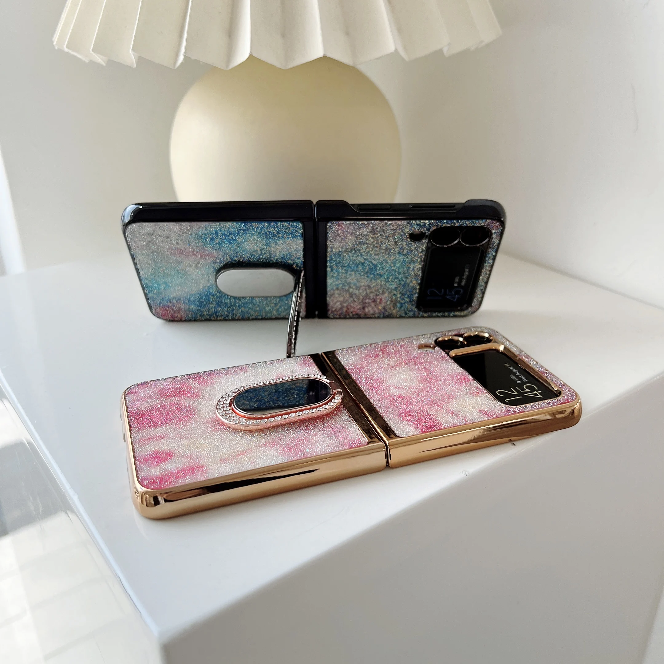 Luxury Glitter Case with Folding Mirror Ring Buckle Bling Phone Case Shell For Samsung Z Flip 3 case