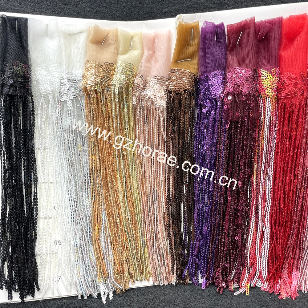 R418 wholesale luxury garment sequins fringe lace trim tassel trimming for dress