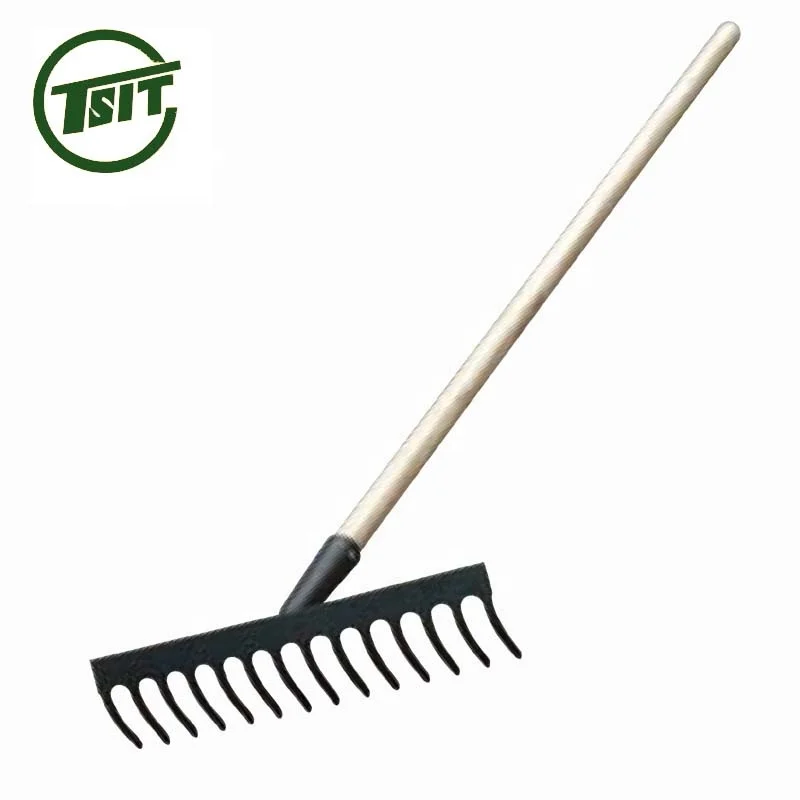
Garden lawn steel rake with Long wooden handle 