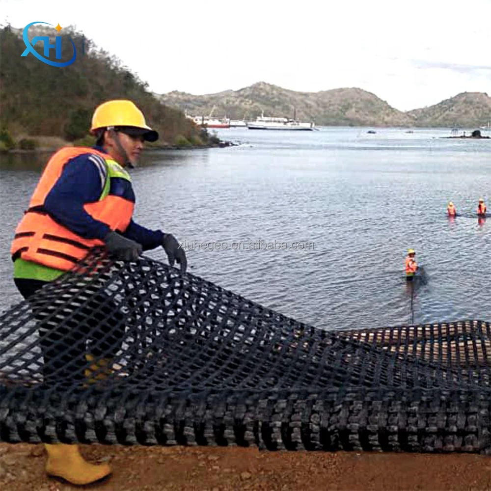 Geogrid Is Warp Knitted And Coated With PVC Reinforcement Of Subgrade  Geogrid High Strength Polyester Geogrid