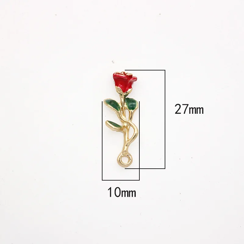 New Fashion Jewelry Gold Plated Metal Accessories Enamel Rose Flower Charm Pendant for Necklace Bracelet Jewelry Making