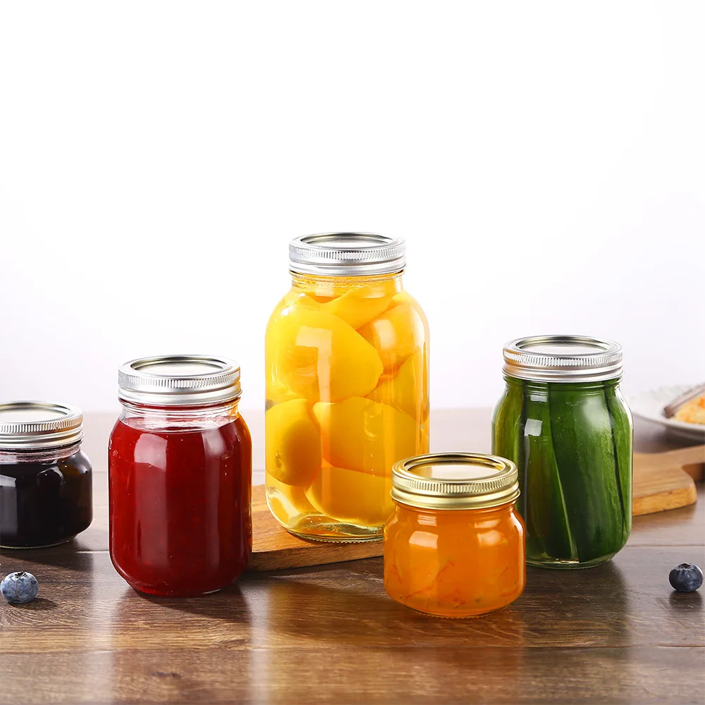 DD1993 Food Storage Container Fermentation Jam Canning Jars Honey Regular Mouth Bottle 16 32 oz Glass Mason Jars