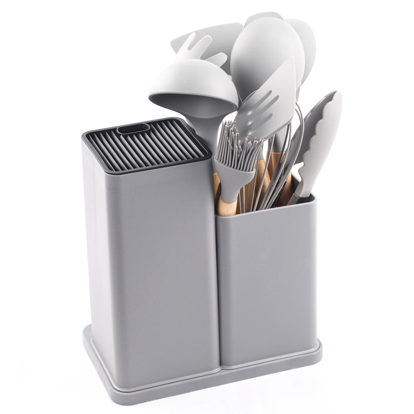 New design set of kitchen equipment accessories 19pcs grey silicone utensil kitchen knife with cutting board kitchen gadgets set