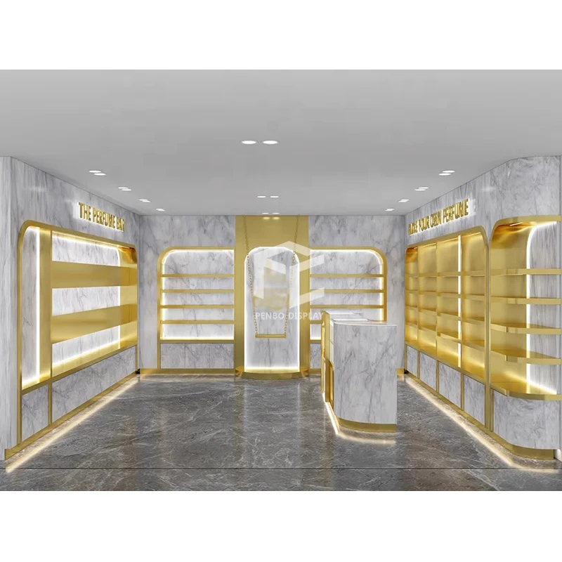 Высококачественный парфюмерный магазин дизайн интерьера под заказ мраморная деревянная витрина для витрины украшения стен салона красоты