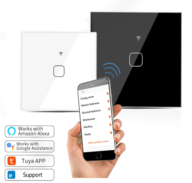 CNSKOU Factory New Design EU/UK Standard Crystal Panel tuya Voice System Touch WiFi Smart Curtain control drivers Wall Switch