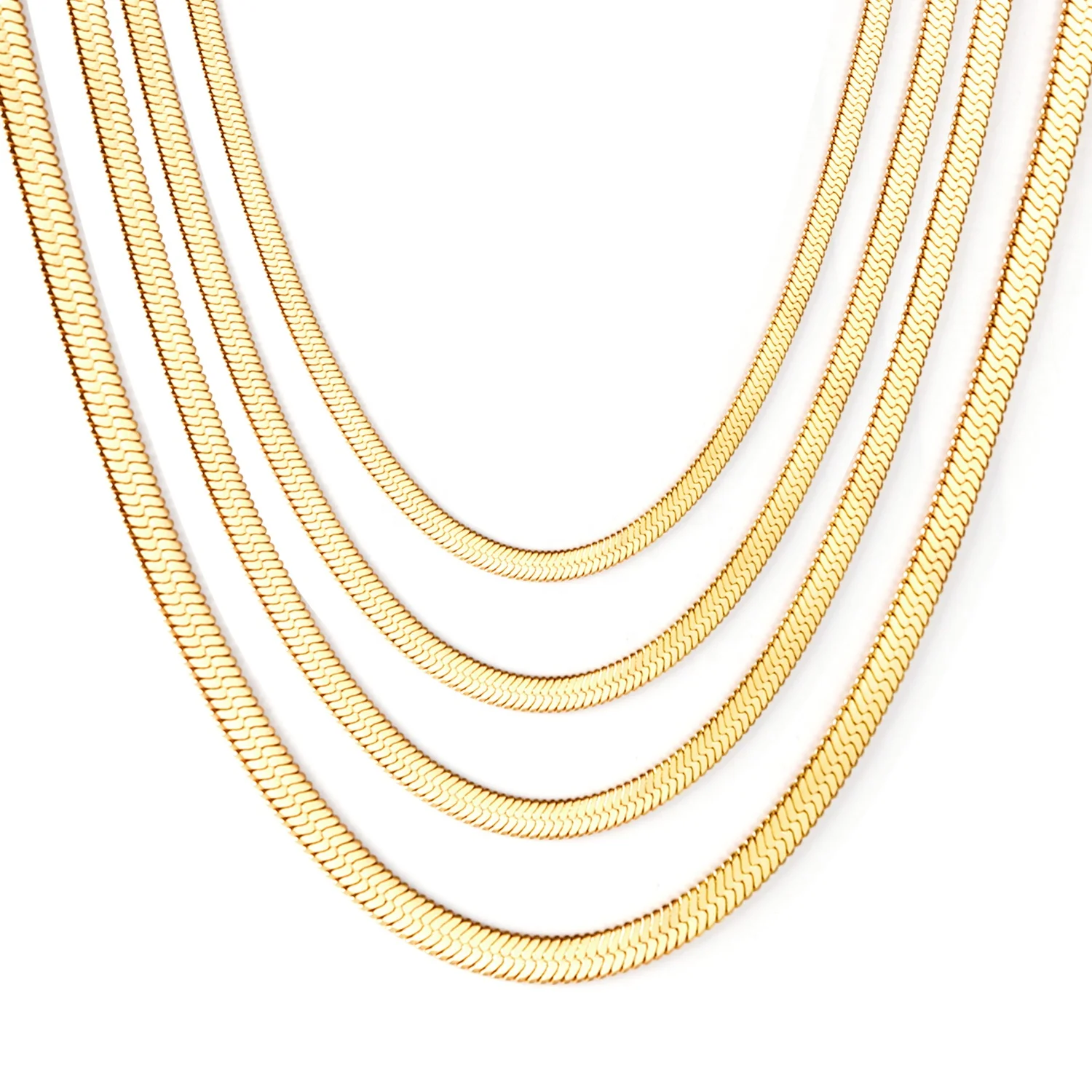  OEM 14k Silver Flat Gold Plated Filled Women Men Curb Rope Cuban Link Stainless Steel Snake Jewelry Chain
