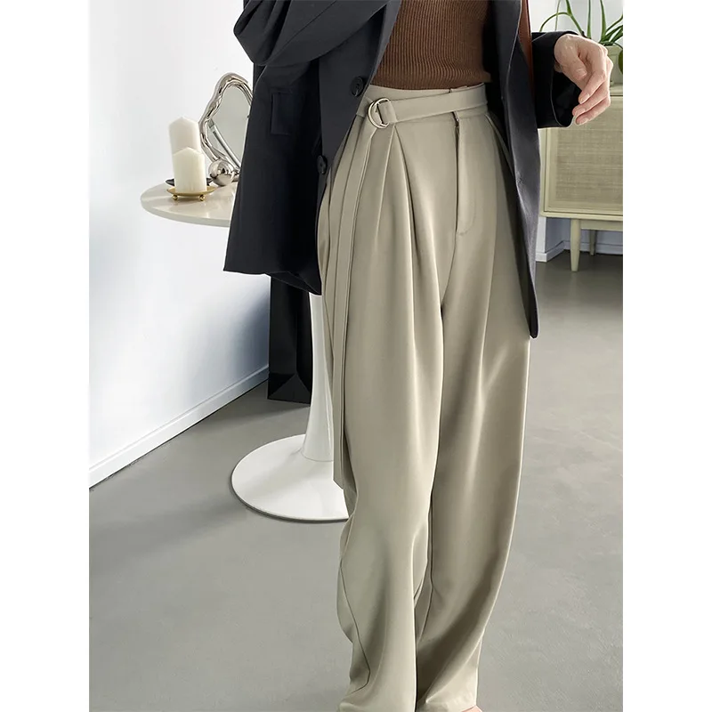 Pure color vertical sensory suit pants 2022 new spring high waist slimming wide leg casual trousers
