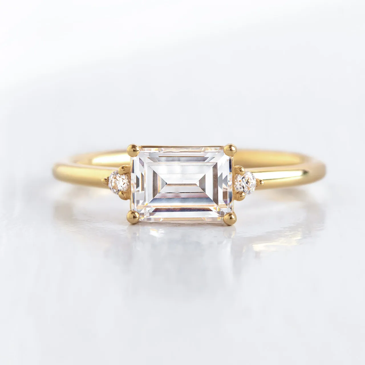 Wholesale cvd diamond jewelry lab created diamonds rings 14k yellow gold emerald cut cvd lab grown diamond ring