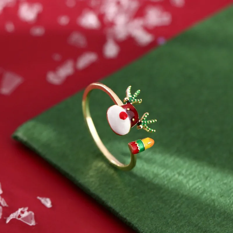 Anillo De Acero Inoxidable Christmas Enamel Elk Animal Rings Jewelry For Women Designer Adjustable Couple Christmas Ring Girl
