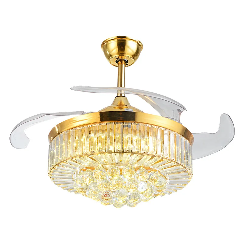 modern home decor 42 inch 52 inch dimmable remote control acrylic gold luxury crystal led large ceiling fan