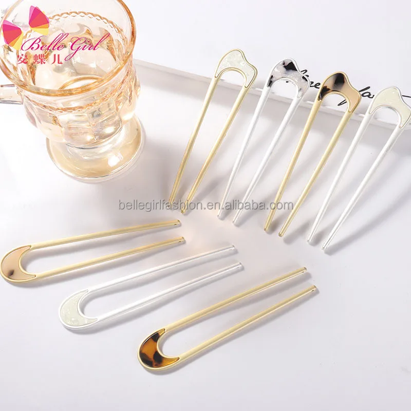 Оптовая продажа 2022, новые трендовые модные палочки для порезания, аксессуары для волос, простые золотистые u-образные шпильки для волос из ацетата, вилка-палочка