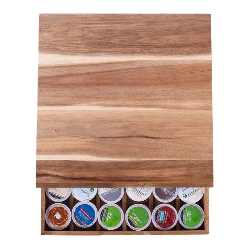 Wholesale compartment storage box wooden storage holder solid wood coffee pod drawer