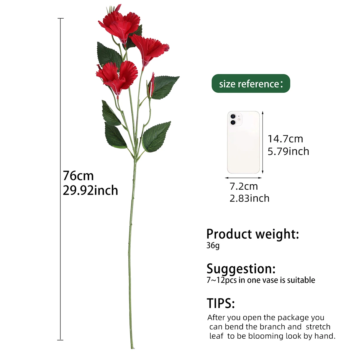 PHCSM-006 Wedding Home Bedroom Decoration Single Stem Artificial Hibiscus Centerpiece Flower