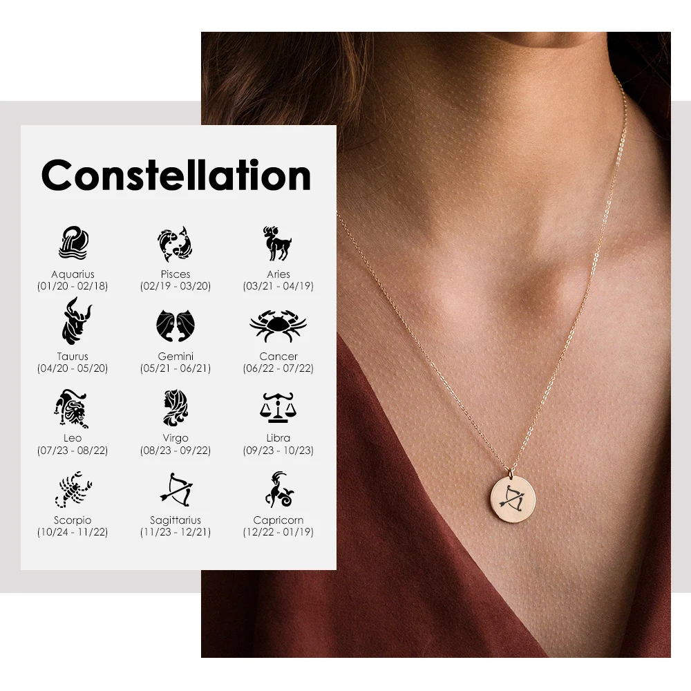 2021 new personalized custom engraved coin pendant 12 star sign zodiac necklace stainless steel for ladies